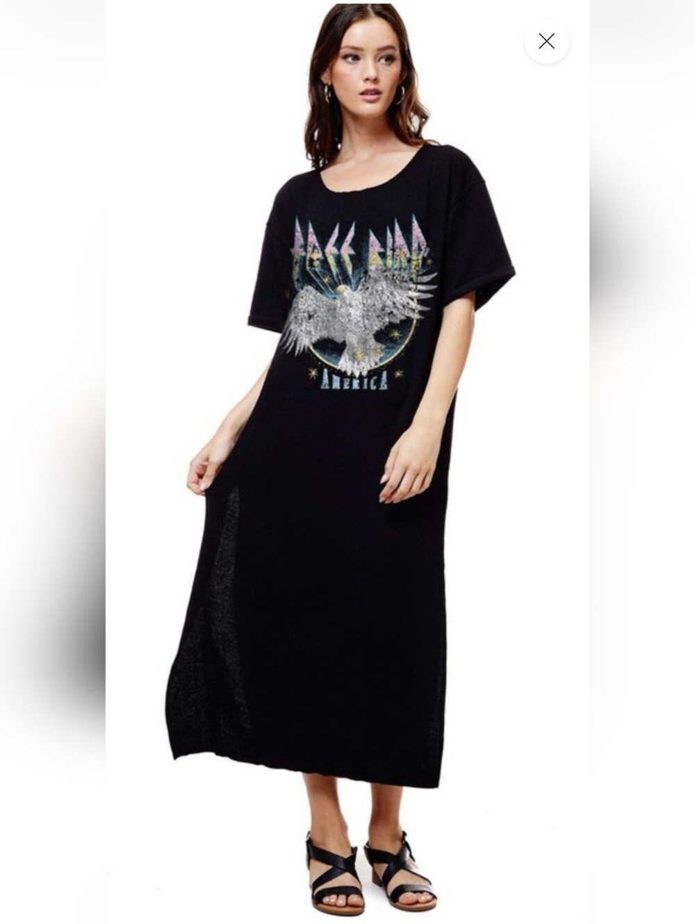 NEW Black 'Free Bird AMERICA' Graphic Maxi T-Shirt Dress
